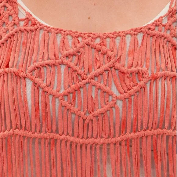 MISS ME Coral Macrame Crochet Fringe Boho Festival Tank Top Size Small - Picture 8 of 8